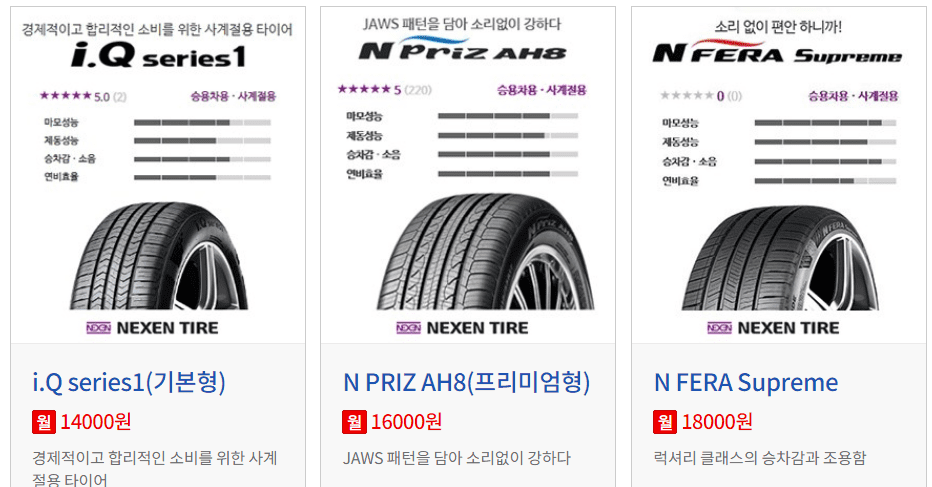 타이어 렌탈 가격